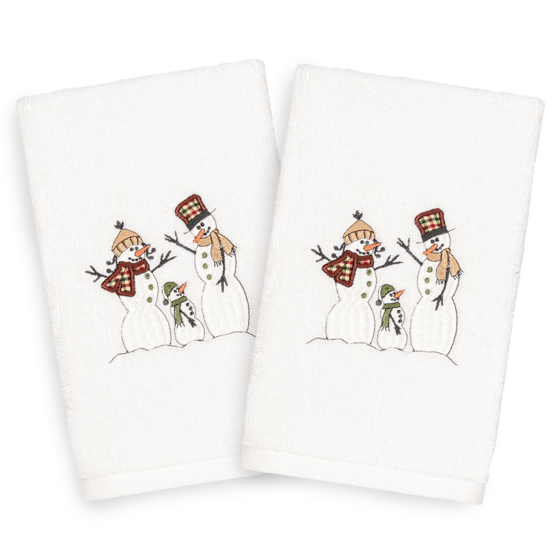 Christmas Snow Family Embroidered Luxury Turkish Cotton Hand Towel, White
