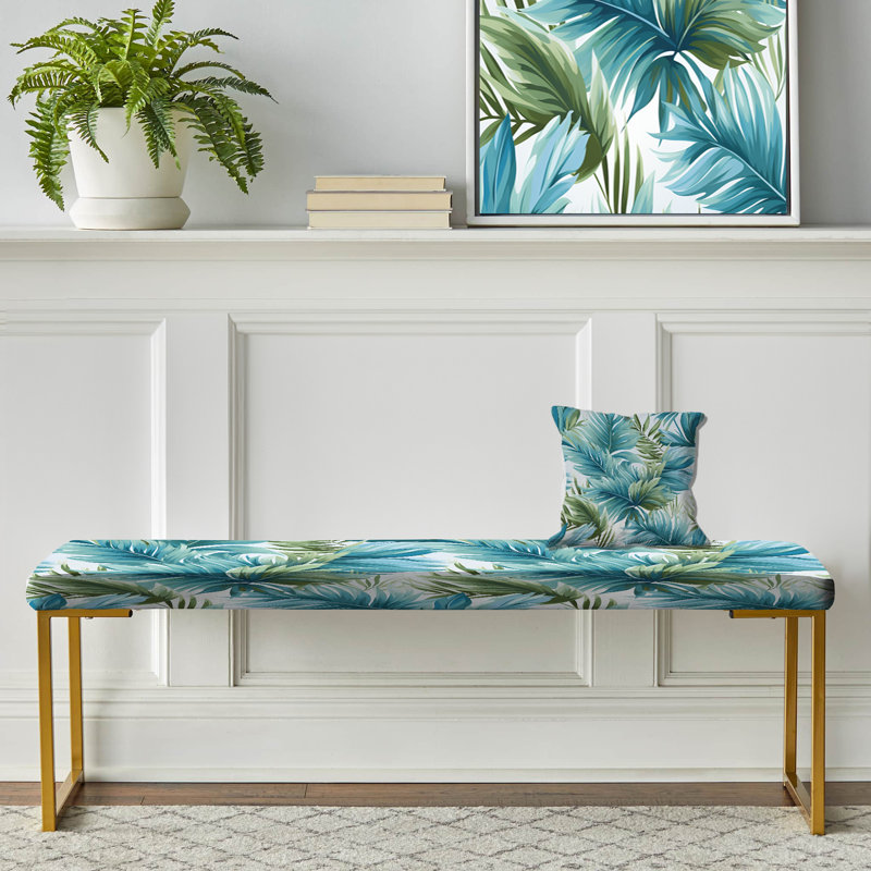 Azure And Green Canopy Tropical Pattern - Tropical Upholstered Gold Bench