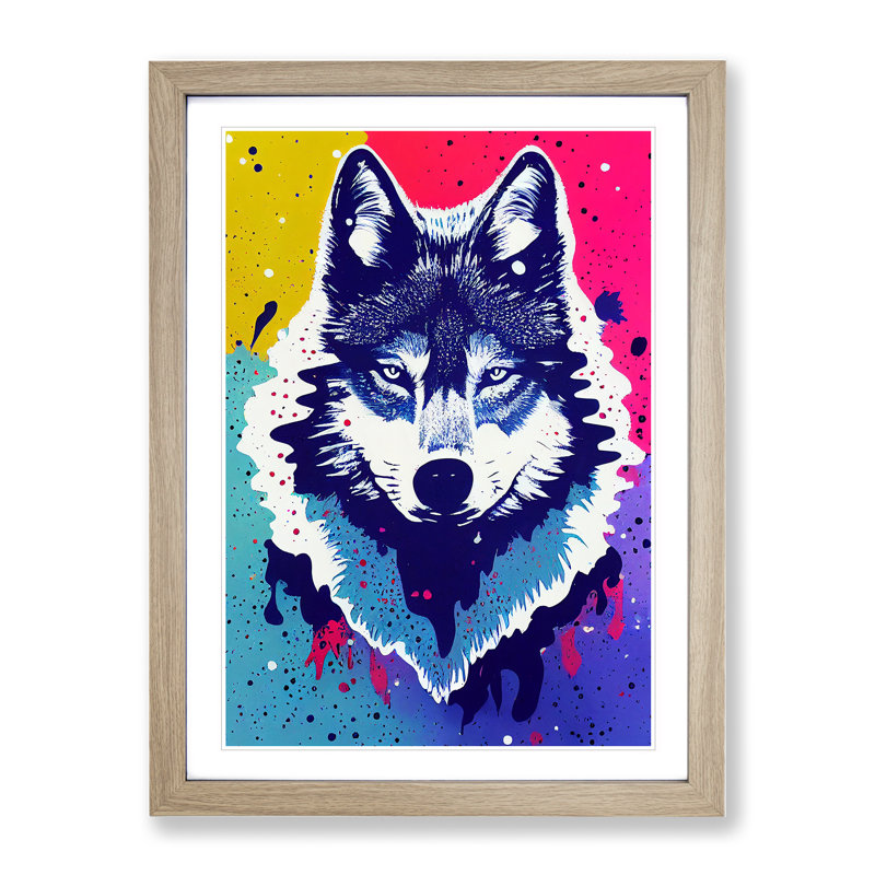 Wolf Dripping Paint No.4 Abstract - Wall Art, 36cm H x 27cm W, Oak Framed Paper, White