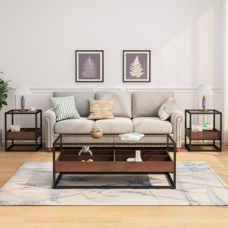 Luzenia 2 Pieces Nightstand, Coffee Table, Side Table with Storage Shelf