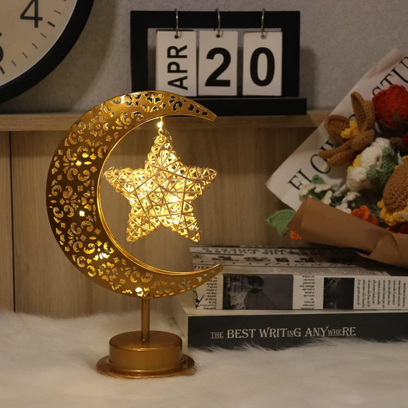 Ornamental Decorative Table Lamp, Battery Powered LED Crescent Lamp Decorative, Bedroom Bedside Desktop Table Lamp Decorative, Moon Star Model