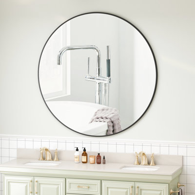 42" Round Metal Framed Black Mirror - Ideal For Bedroom, Bathroom, Living Room 42 Inch Wall Room, Bathroom