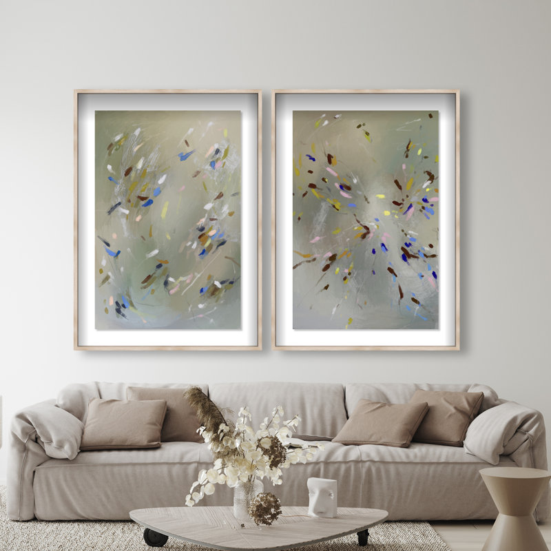 Spontaneous Traces Set Set by Oliver Gal, 62"H x 42"W, Natural Oak Shadowbox