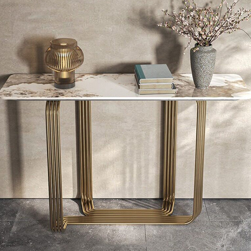Console en métal de style italien, H 31,5 po x l 47,2 po x P 15,7 po, Brun / Blanc
