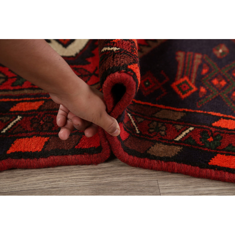 Tapis décoratif en laine de conception unique noué à la main New Age Hamedan rouge de 3 pi 3 po x 5 pi