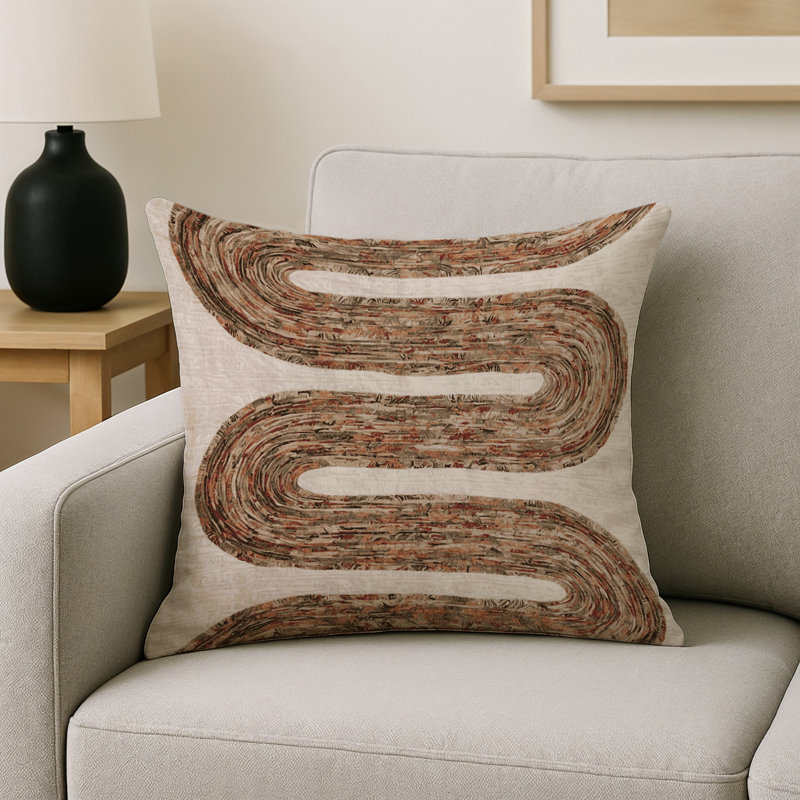Coussin décoratif intérieur et extérieur Modern, Beige abstrait 5, Carré 18 po