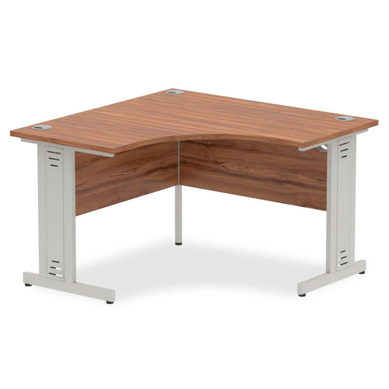 Tibay Corner Metal Base Computer Desk, Silver, Walnut