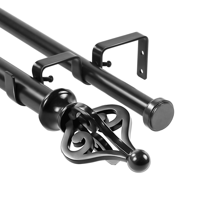 Tringle à rideaux double Mullane, Noir, H 1 po x l 120 po x P 1 po