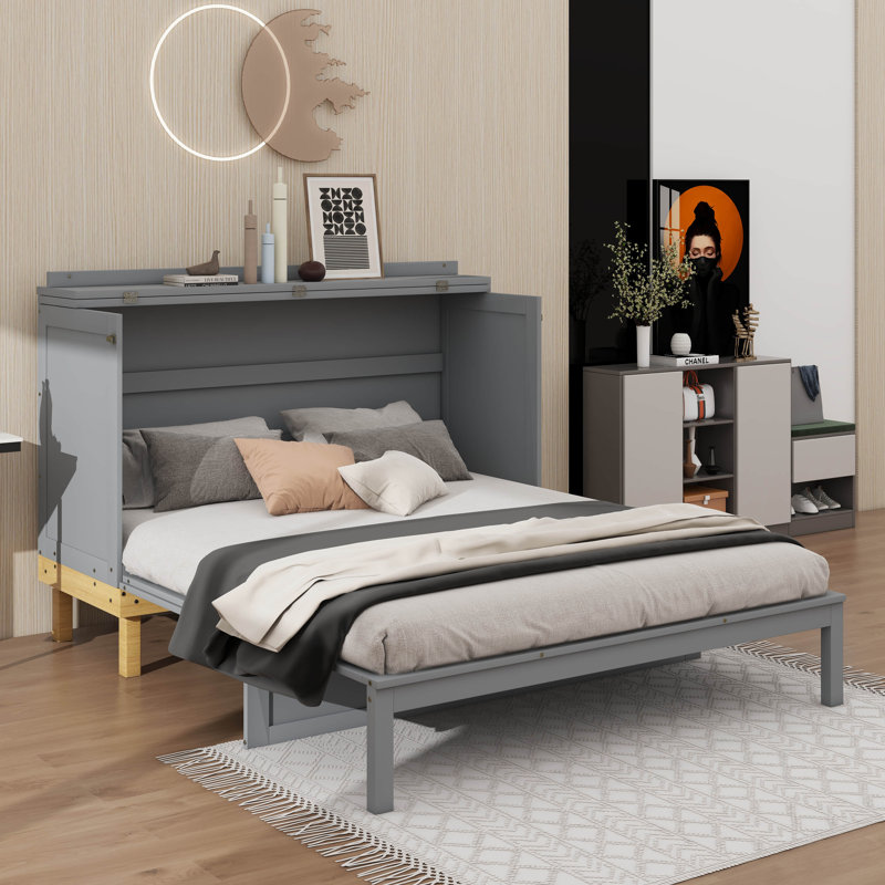 Grand lit convertible avec armoire de rangement, Gris
