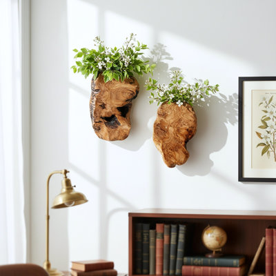 2-Pack Cedar Wood Live Edge Wall Vases (Flowers Not Included)