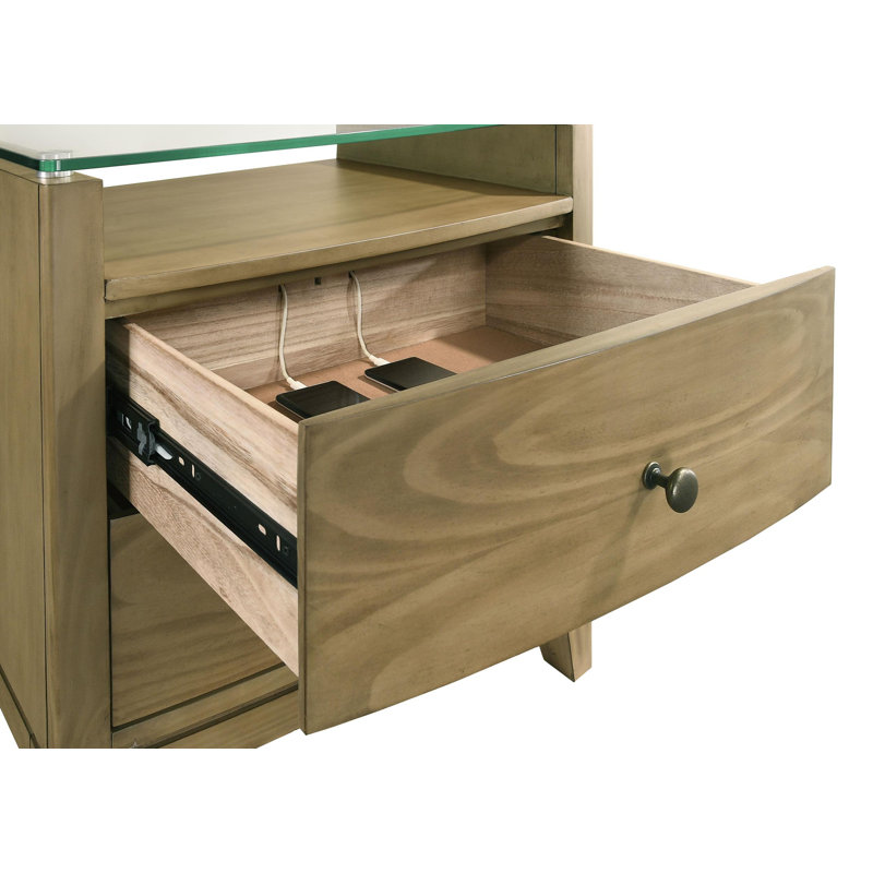Ensemble de chambre avec grand lit 5 pièces Leny Pin naturel, Queen, 5 Pcs: Bed, Nightstand, 2 Dressers, Mirror
