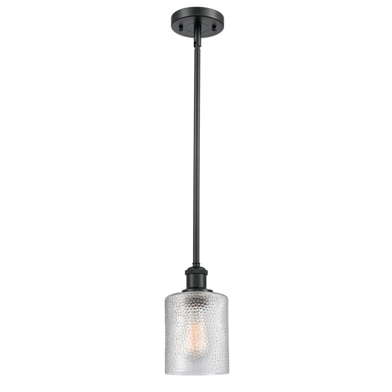Luminaire suspendu cylindrique 1 lumière Leilani, Noir mat, Transparent, Ampoule non incluse