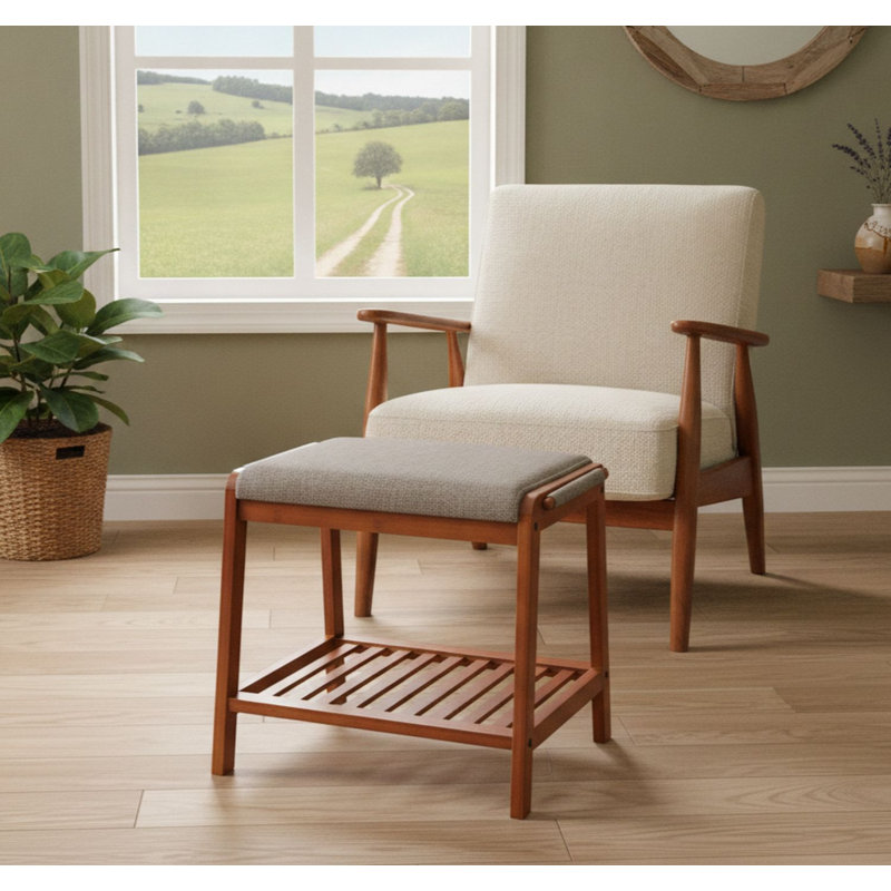 Solid Bamboo Upholstered Bench, Mahogany