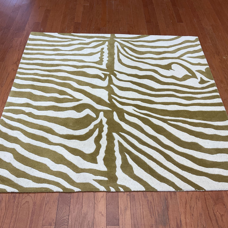 Tapis ivoire/doré en laine touffeté à la main Damaa, Carré 6 pi
