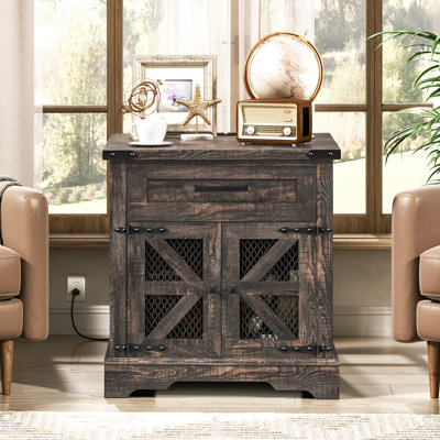  Table de bout en bois 23,6 "avec station de charge Table de chevet carrée avec table de bout