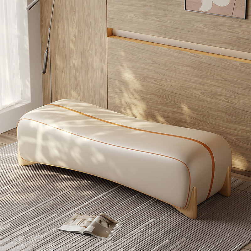 Banc rembourré en cuir, Blanc cassé