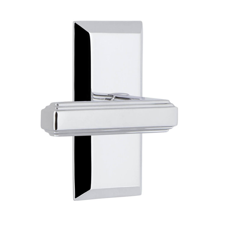Fifth Avenue Flat Double Dummy Door Lever with Rectangle Rosette, Bright Chrome