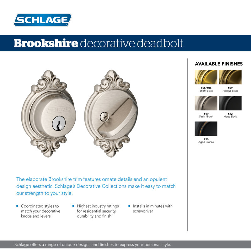 Single Cylinder Deadbolt with Brookshire Trim, Aged Bronze, Keyed Alike, Yes