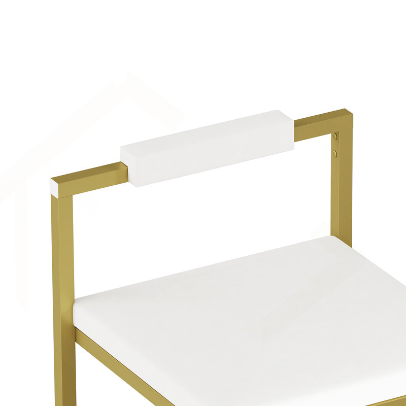 Ensemble de 2 tabourets de bar rembourrés en velours de 2 tabourets de cuisine à hauteur de comptoir (or et blanc crème)
