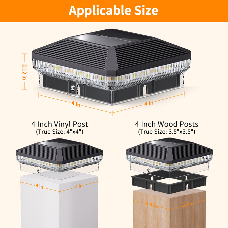 Lampadaire solaire pour poteau d'extérieur, 40 lumières à DEL 4X4 extérieures imperméables avec 3 modes, poteau de clôture de 30 lumens, poteau de clôture à énergie solaire pour poteau en bois et vinyle