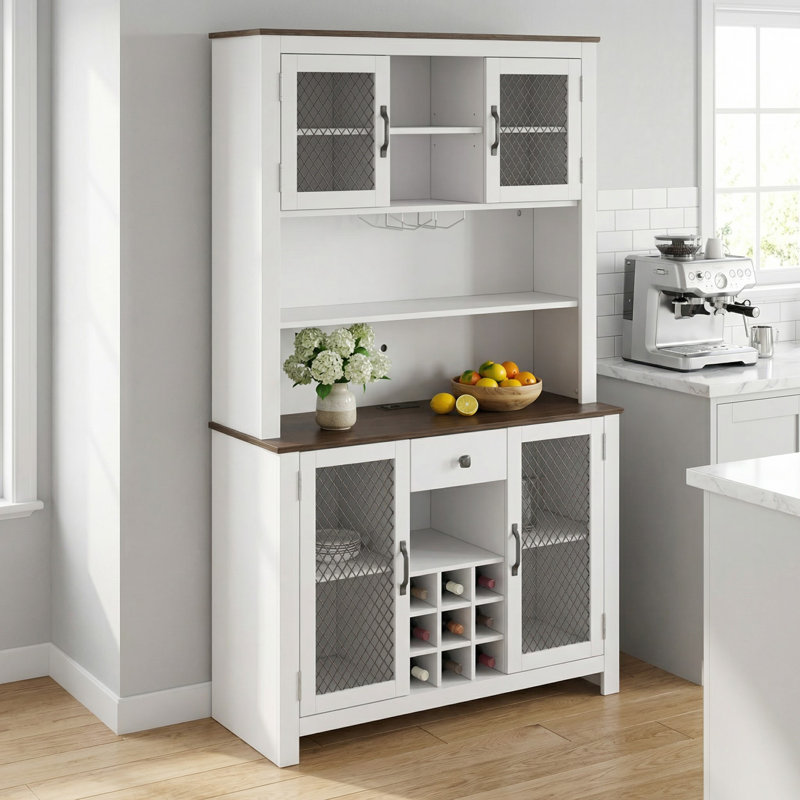 Armoire de rangement pour garde-manger de 70,9 pouces de hauteur avec éclairage à DEL intégré, prises de courant et support à vin pour l'organisation de la salle à manger et de la cuisine