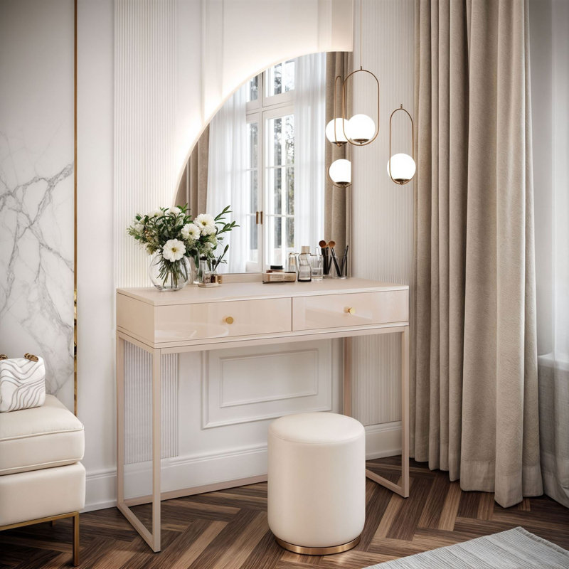 Dressing Table with Mirror, Beige