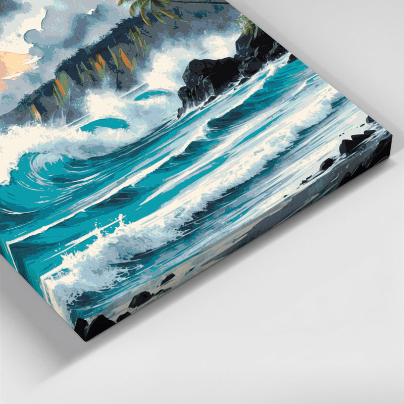 Art mural sur toile brun avec cités Maui Hawaii, H 20 po x l 30 po