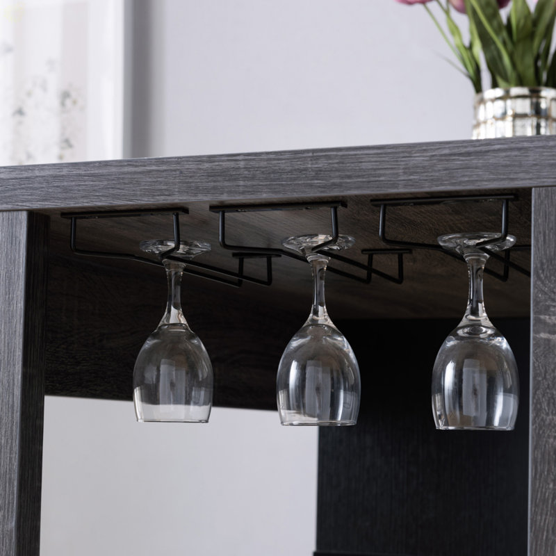 Table de bar Home avec compartiment pour verres à vin et trois tablettes