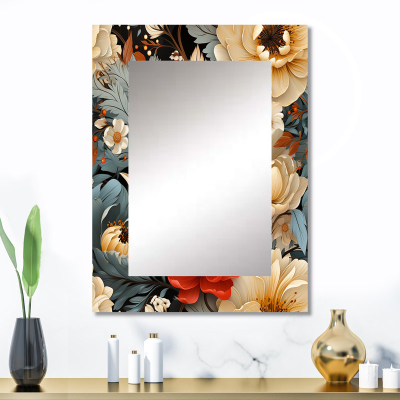 Alysson délicate fleur symphonie - miroir décoratif floral, miroir mural floral, impression d'art en métal, 32 po x 24 po