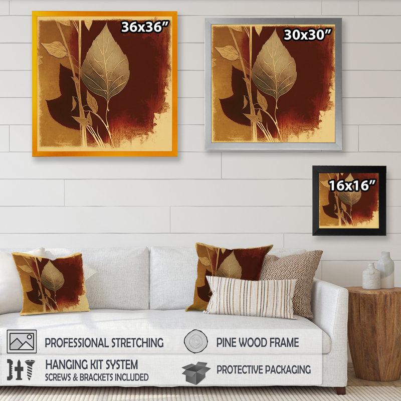 Terra Cotta Chocolate Leaves VII - reproduction sur toile, Toile avec cadre photo noir, H 30 po x l 30 po x P 1 po