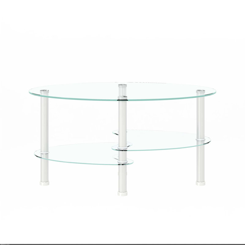 Transparent Oval Glass Coffee Table, Modern Table, Tea Table 3-Layer Glass Table, Transparent, White