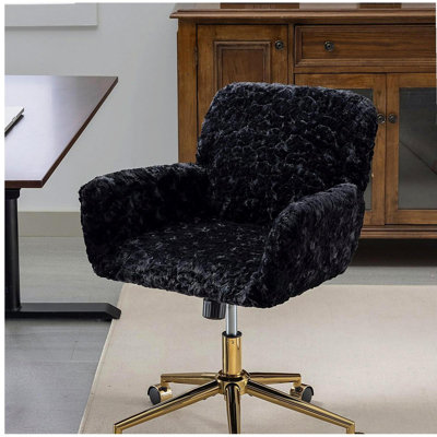 Chaise de bureau A&A Furniture, chaise de bureau en poils de lapin artificiels avec base en métal doré, chaise de bureau pivotante réglable, chaise de coiffeuse