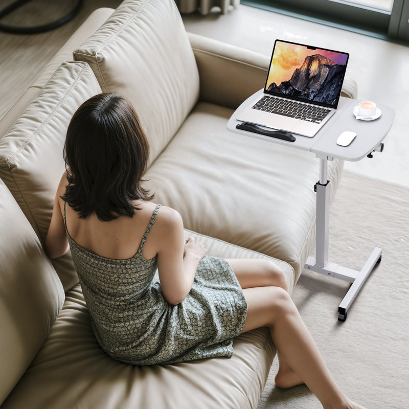 Lifting Computer Desk, Multifunctional Standing Table, Laptop Cart with Mouse Pad for Small Spaces, White