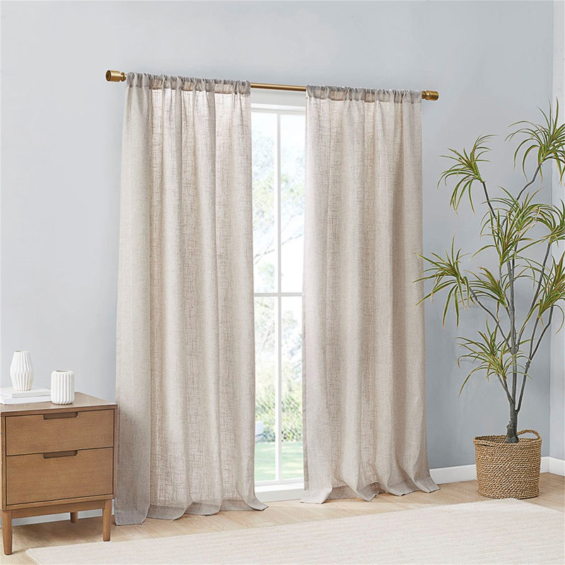 Linen Blend Light Filtering Curtain Panel Pair For Natural Ambiance And Effortless Style, Natural, 52" W  x 84" L