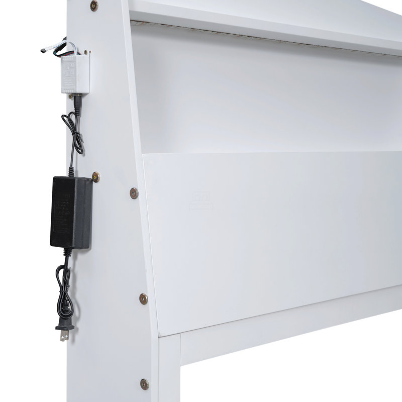 Lit plateforme avec tête de lit à DEL avec rangement, lit gigogne simple et 3 tiroirs, Lit simple