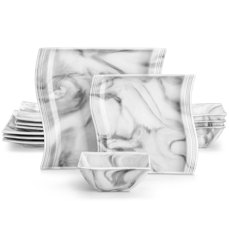 12-Piece Porcelain China Dinnerware Set, Service For 4