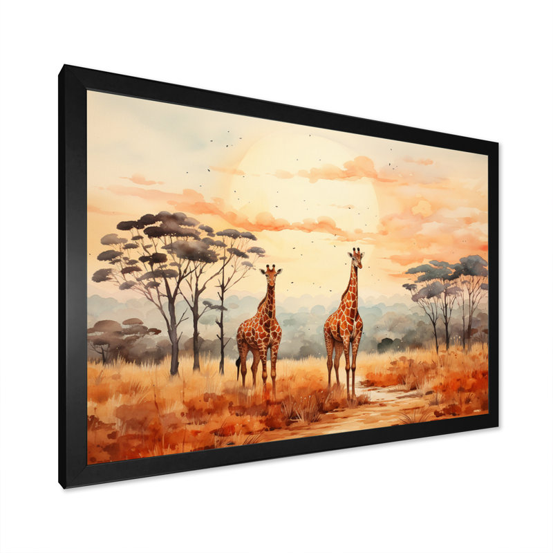 «Orange orange girrafes Walk In African Landscape», reproduction d'art sur toile, H 24 po x l 32 po x P 1 po
