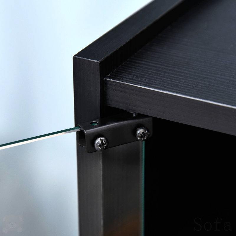 Meuble multimédia à 5 niveaux avec tablettes réglables à 3 niveaux, portes en verre trempé et gestion des câbles, meuble multimédia