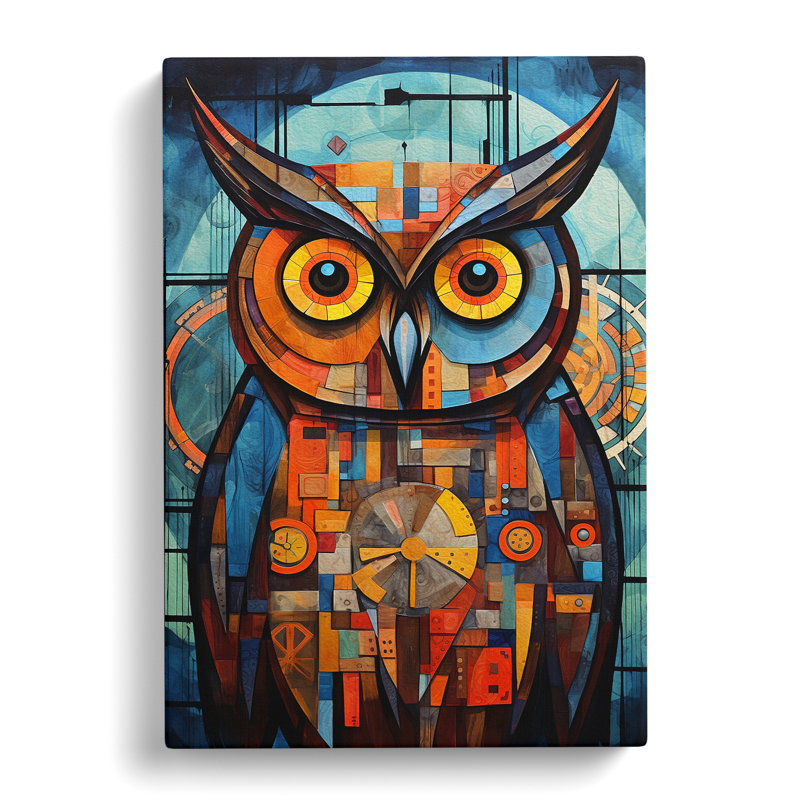 Owl Constructivism Art No.3 - Wrapped Canvas, 50cm H x 35cm W x 3cm D