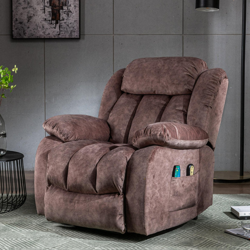 Northchase 96cm Wide Velvet Lift Assist Standard Recliner with Massager, Brown