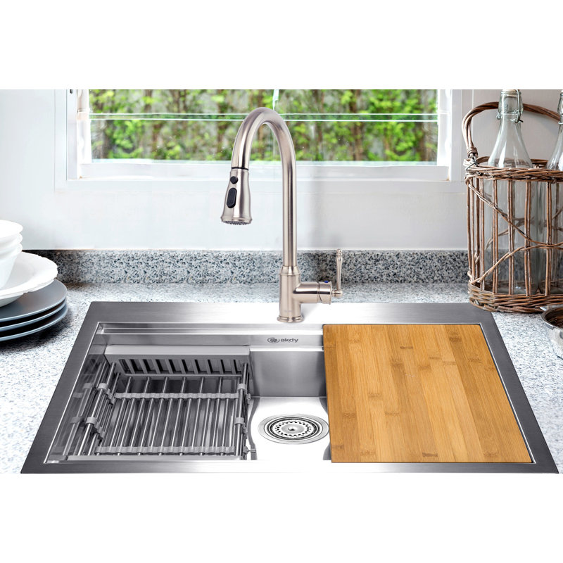25" L x 22" W Drop-In Kitchen Sink with Faucet