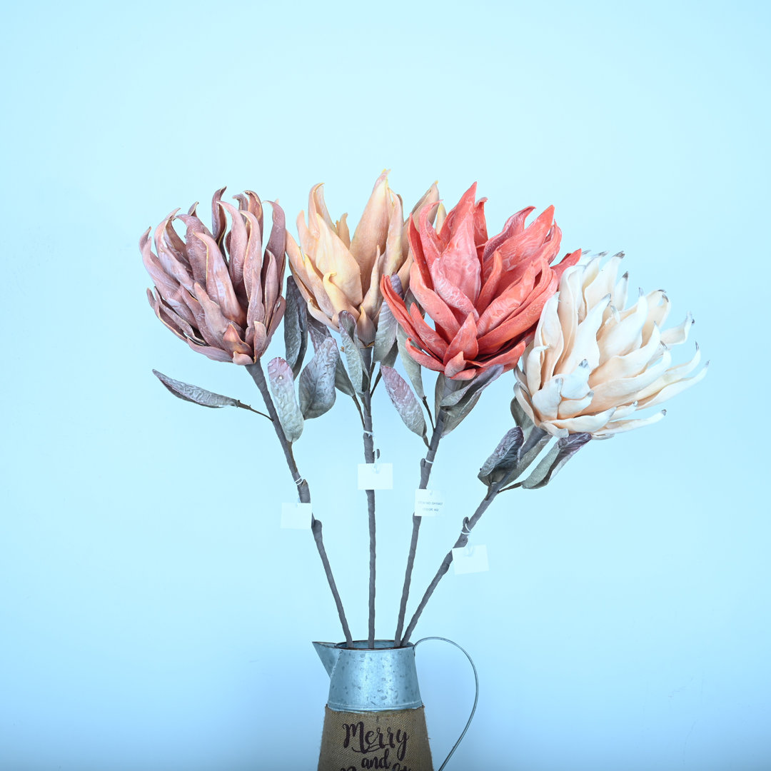 28" H Artificial Mixed Bundle King Protea Floral Arrangement With Long Stems For Vase Filler Table Decoration Primrue