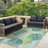 Sunshine Modern Plant Design Performance Outdoor Rug Green/Blue/Ivory-83453878
