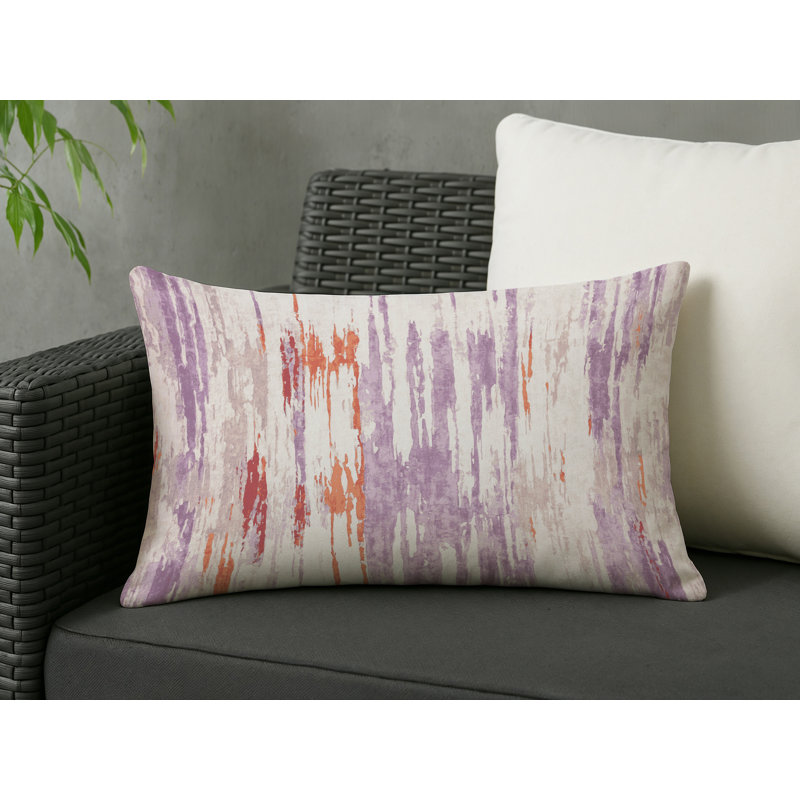Coussin décoratif intérieur / extérieur gris Modern Modern, Rose / orange / mauve abstrait, Rectangle H 25 po x l 18 po