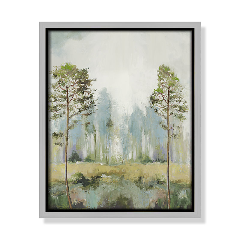 Teton Tall Green Trees II by Teton Pearce - Floater Frame Print on Canvas, 11.5" H x 9.5" W, Silver