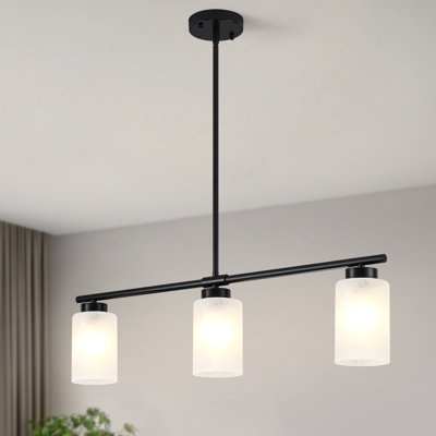 Delvin Delmo 3 - Light 31.5" Modern Linear  Kitchen Island Lighting Fixture With Milk Glass Shade Pendant Light For Dining Room Kitchen Island With Adjustable Rods