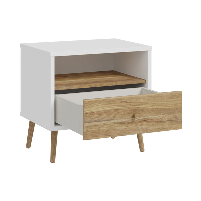 HARLLSON 59.8cm W Manufactured Wood Bedside Table, White/Natural
