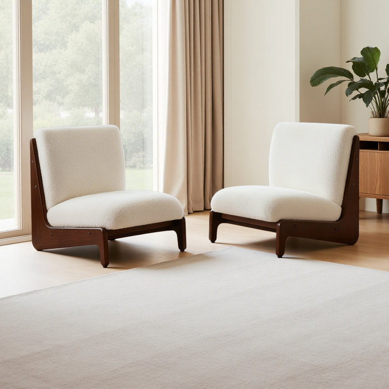 Chaise d'appoint avec structure en bois massif, ensemble de 2, Blanc, Noyer