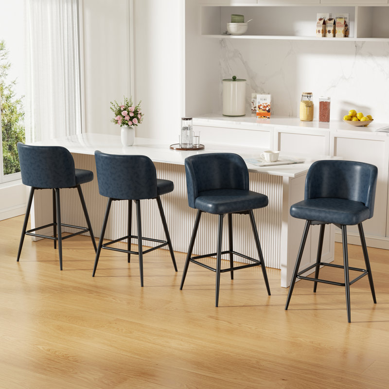 Tabouret de comptoir moderne pivotant rembourré avec structure en métal durable, Bleu très foncé