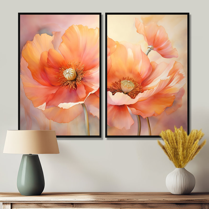 «Coral Poppies Romantic Impression VI», art mural traditionnel sur toile, Noir, H 36 po x l 48 po